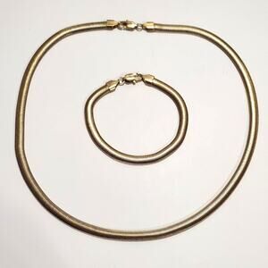 18k Plated Gold Bracelet Necklace Set Snake Chain Vintage Fashion Birthday Gift